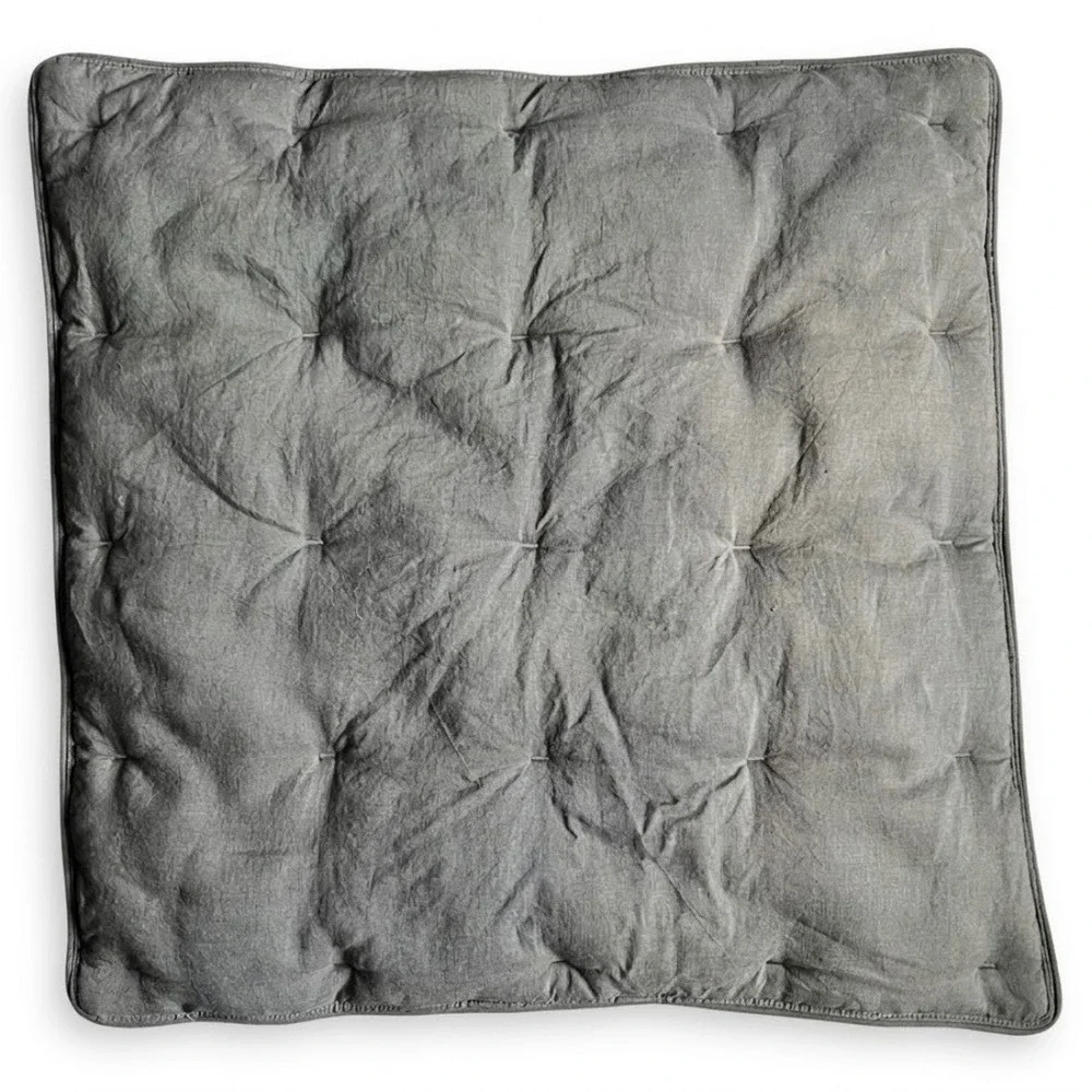 Pottery Barn Belgian Flax Linen Quilted Tufted Euro Sham Charcoal Gray 26x26